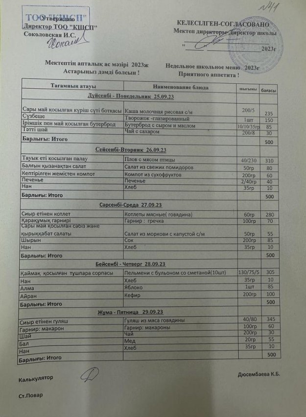 Ас мәзірі 25.09.2023-29.09.2023