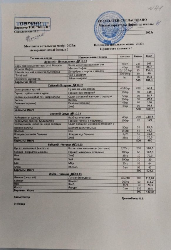 Ас мәзірі 16.10.2023-20.10.2023